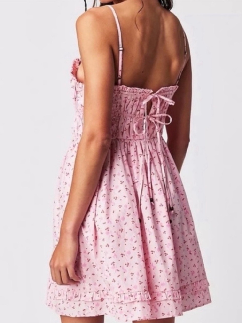 Free People 100% Cotton Gabby Pink & Red Cherry Mini Dress - Picture 2 of 9